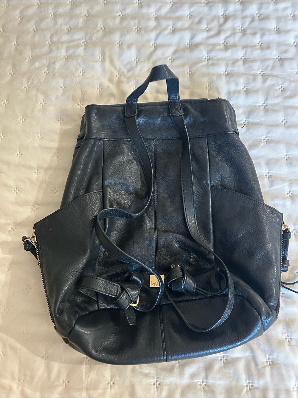 Kooba Black Pebble Leather Medium Sized Backpack with Gold Hardware - Picture 3 of 8